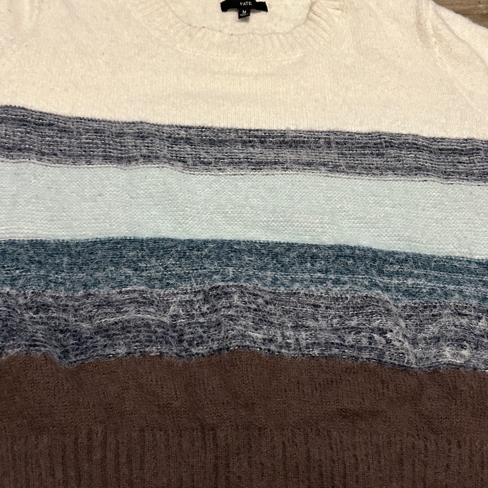 Fate Women's Striped Sweater in Cream, Blue, and Brown in EUC!! - Picture 7 of 10